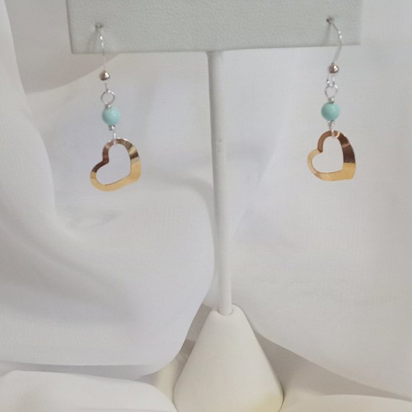 Turquoise ~ 14K YG Vintage Heart and Sterling Silver Earrings - Picture 11 of 14
